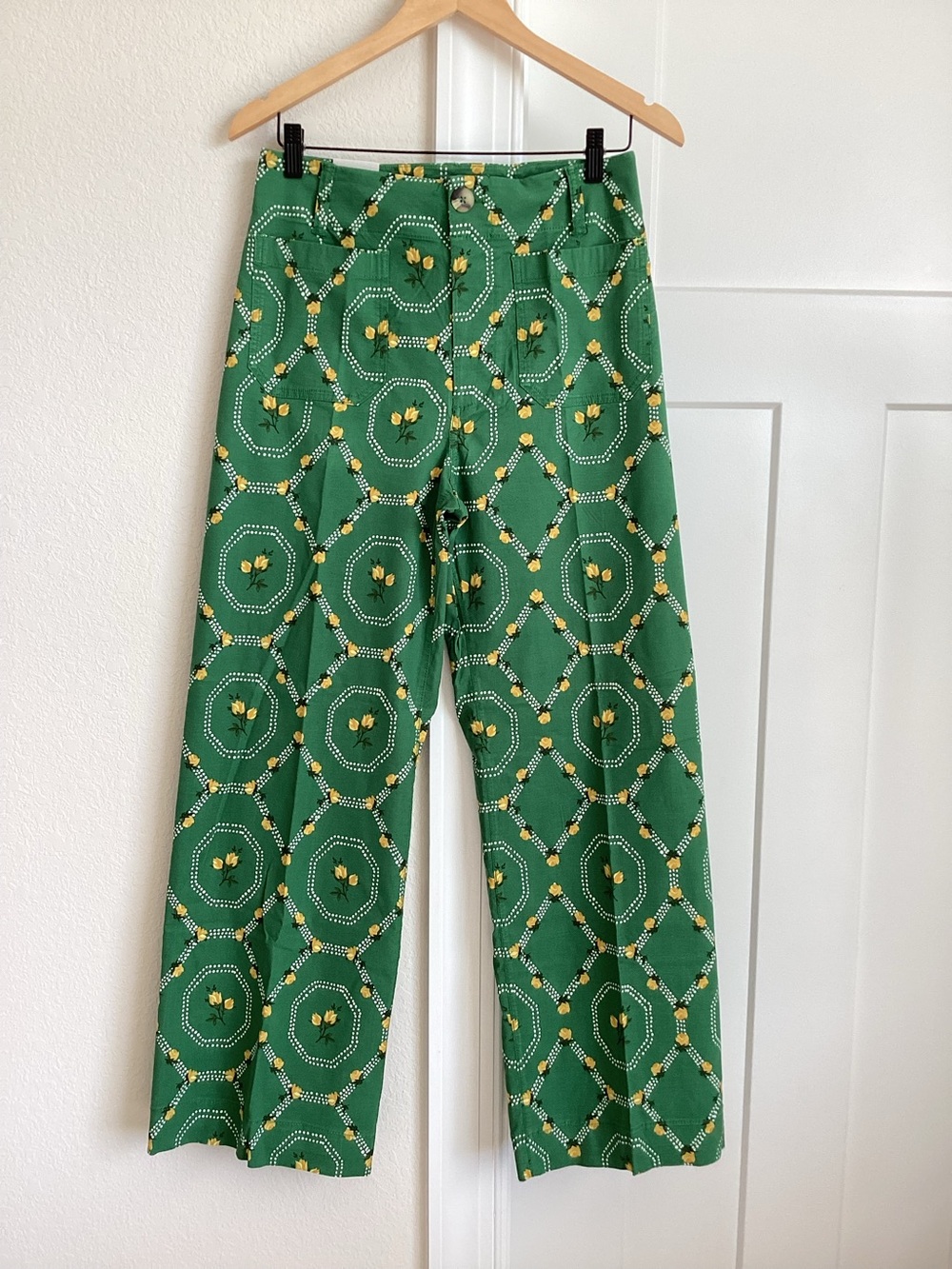 Anthropologie Colette Pants Maeve Full Length High Rise Wide Leg New Green 28